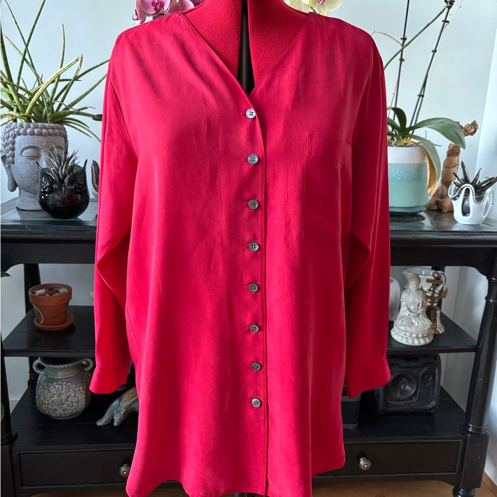 Preswick‎ & Moore red blouse ladies size 12 luxury casual silk travel business